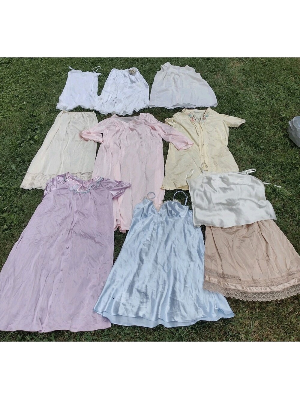 Vintage Womens Lingerie Lot 10 Piece Small Large Satin Lace Nightgowns Slips